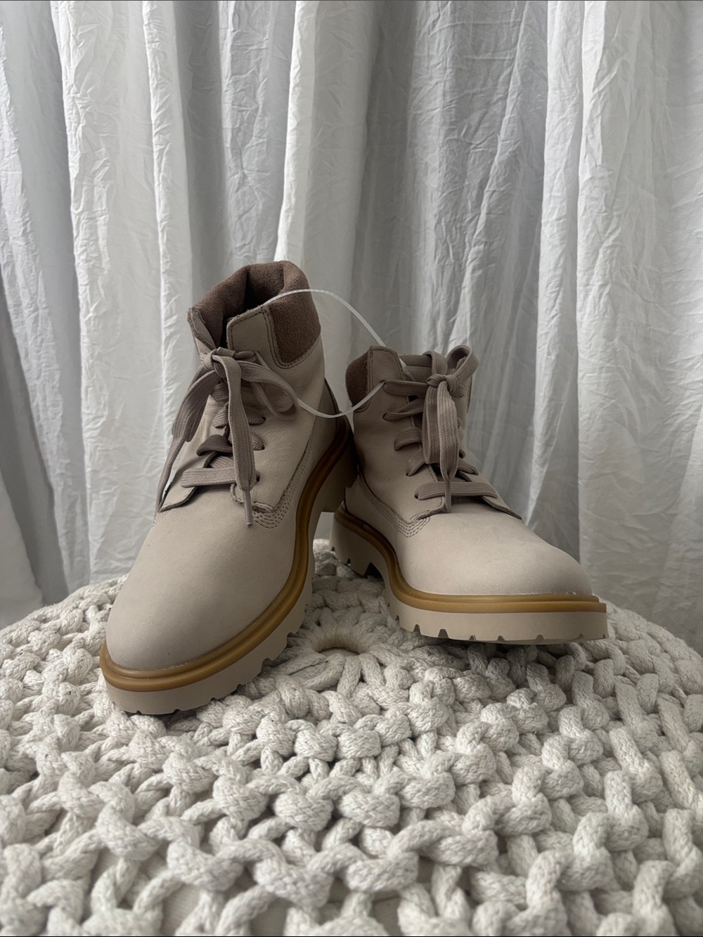 Timberland Women's Taupe Lace-Up Ankle Boots with Tan Sole